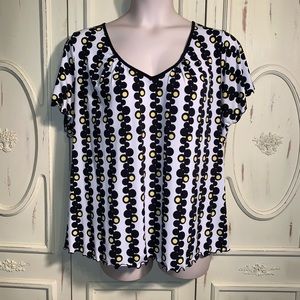 BLOUSE~BLACK/YELLOW/WHITE~DOT~V-NECK~SHORT SLEEVE